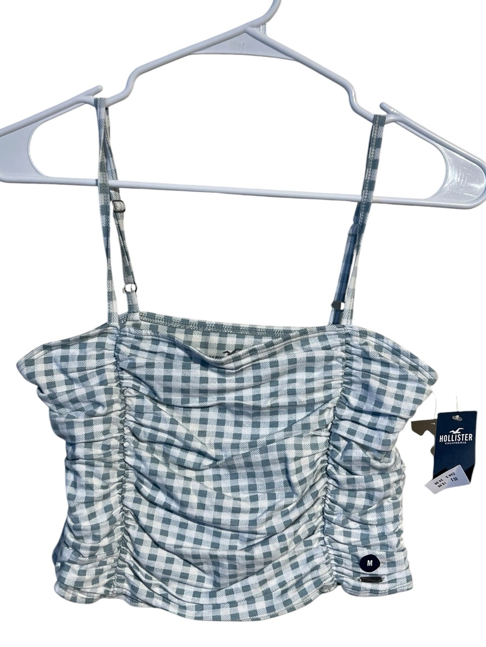 Hollister Gingham Tank Top-- Teal and White - Size Medium  - NWT